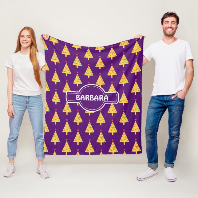 Christmas Tree Violet Yellow Minimal Pattern Fleece Blanket (In Situ)