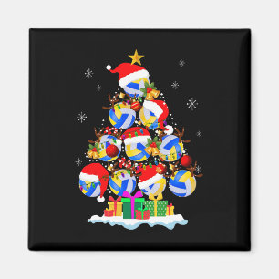Christmas Tree Volleyball Ball Santa Hat Funny Xma Magnet