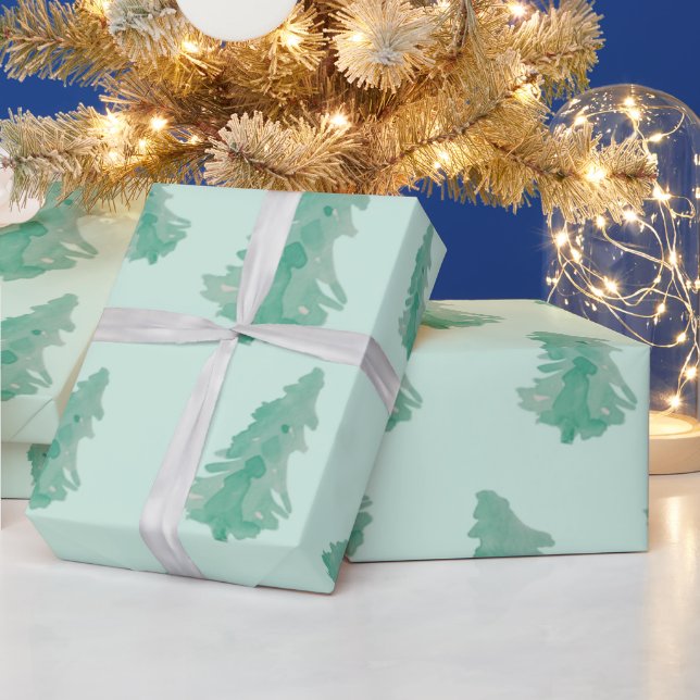 Christmas Tree water colour Wrapping Paper green (Holidays)