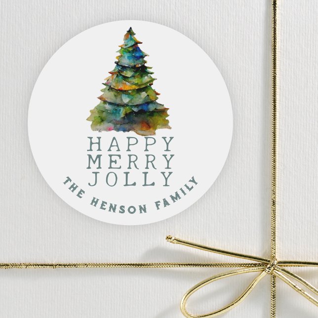 Christmas Tree Watercolor Artistic Holiday Classic Round Sticker (Creator Uploaded)