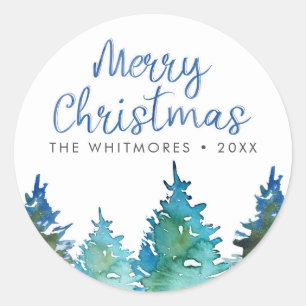Christmas Tree Watercolor Classic Round Sticker