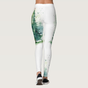 Christmas tree watercolor design leggings