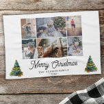Christmas Tree Watercolor Family 6 Photo Collage  Tea Towel<br><div class="desc">Christmas Tree Watercolor Family 6 Photo Collage Kitchen Towels. Modern Christmas design with a watercolor Christmas tree,  6 photos,  Merry Christmas wish,  family name and year. Add 6 favourite photos and customise the text. Lovely Christmas keepsake or gift for your family and friends.</div>
