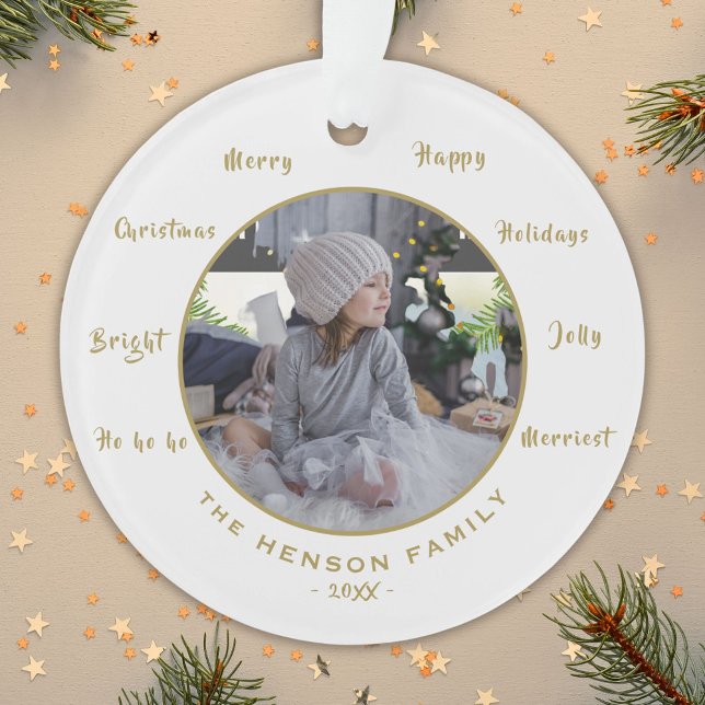 Christmas Tree Watercolor Golden Family Photo Ornament (Creator Uploaded)