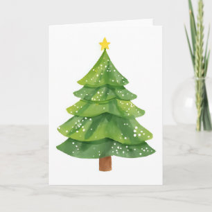 Christmas Tree Watercolor Painting Holiday Card