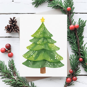 Christmas Tree Watercolor Painting Holiday Postcard