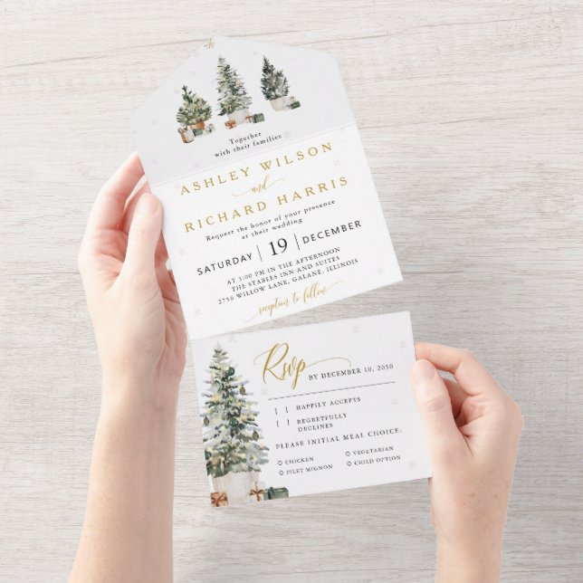 Christmas Tree Wedding All In One Invitation (Tearaway)