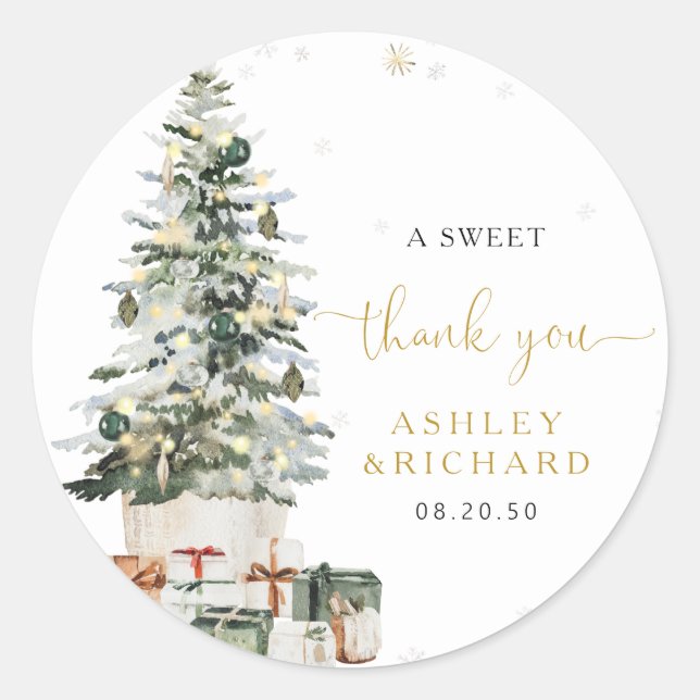 Christmas Tree Wedding Classic Round Sticker (Front)