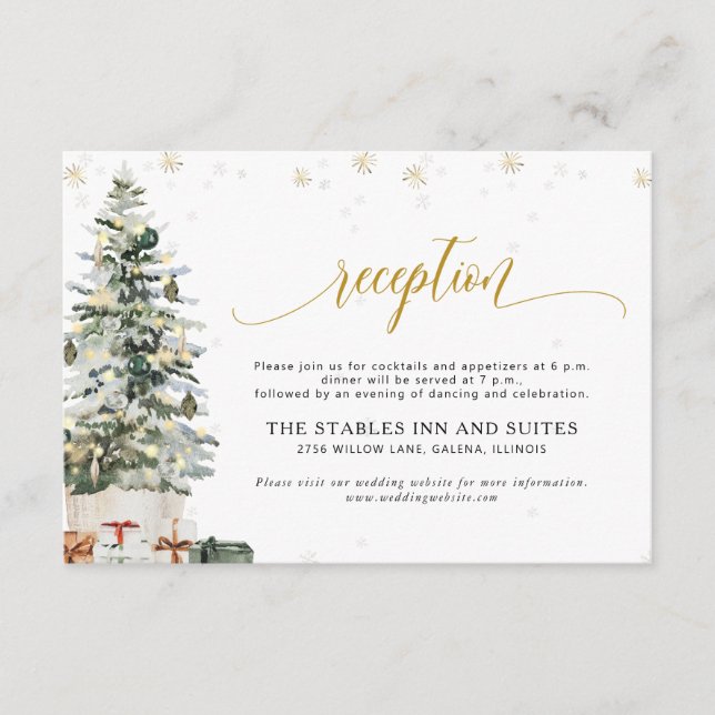 Christmas Tree Wedding Reception Enclosure Card (Front)