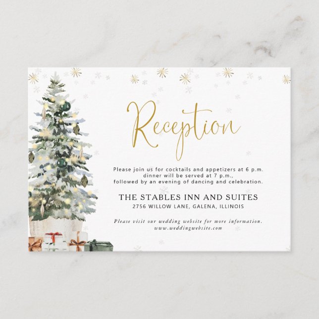 Christmas Tree Wedding Reception Enclosure Card (Front)
