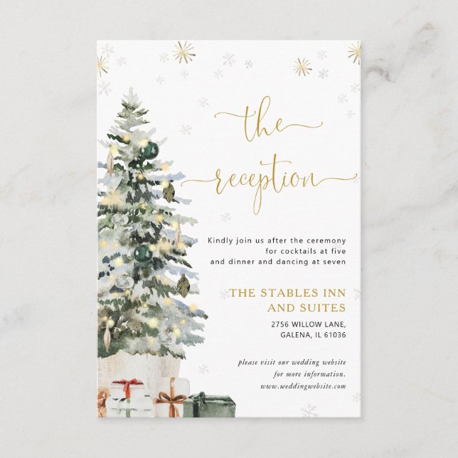 Christmas Tree Wedding Reception Enclosure Card (Front)