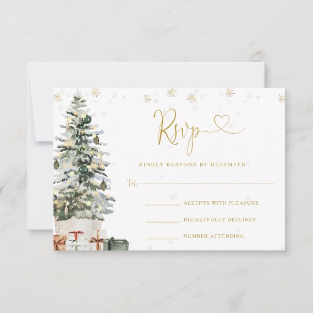 Christmas Tree Wedding RSVP Card (Front)