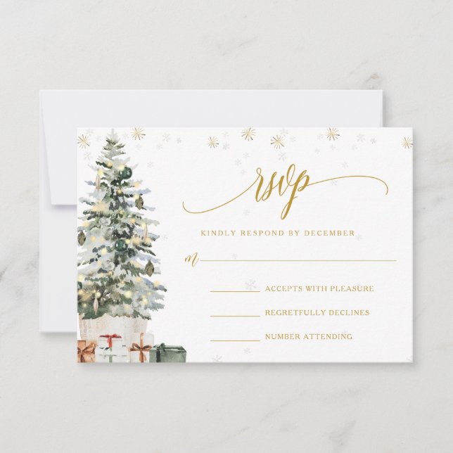 Christmas Tree Wedding RSVP Card (Front)