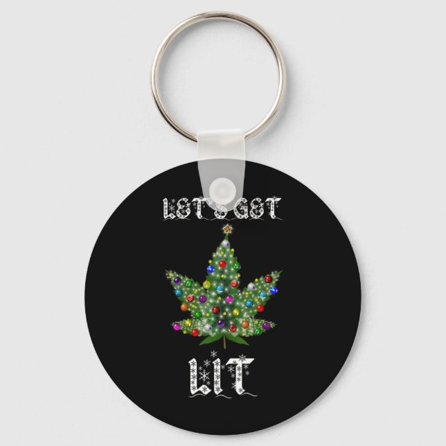 Christmas Tree Weed Leaf Pot Thc Gift Tee  Key Ring (Front)