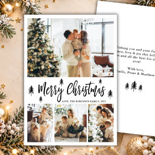 Christmas Tree White Black 4 Photo Collage Holiday Card