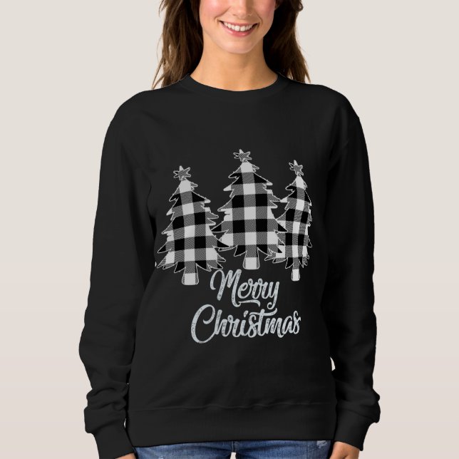 Christmas Tree White Buffalo Plaid Christmas Sweatshirt (Front)