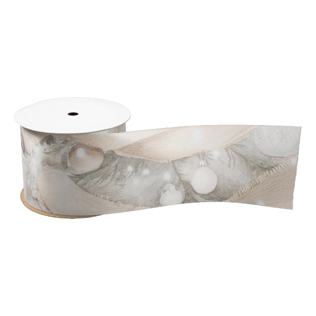Christmas tree white cream rustic stylish pine satin ribbon (Spool)