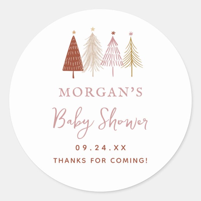 Christmas Tree Winter Girl Baby Shower Favour Classic Round Sticker (Front)