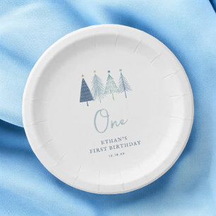 Christmas Tree Winter Onederland Boy 1st Birthda Paper Plate