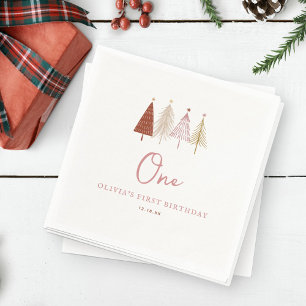 Christmas Tree Winter Onederland Girl 1st Birthday Napkin