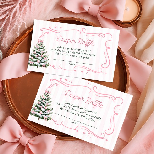 Christmas Tree Winter Pink Diaper Raffle Tickets Enclosure Card (Creator Uploaded)