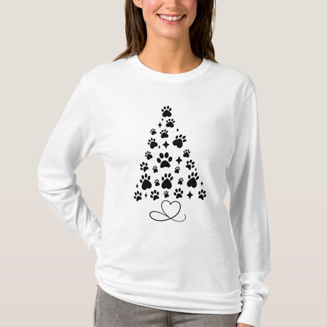 Christmas Tree with Adorable Paw Print T-Shirt (Front)