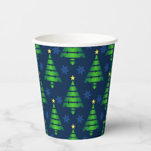 Christmas Tree with Blue Snowflake and Background Paper Cups