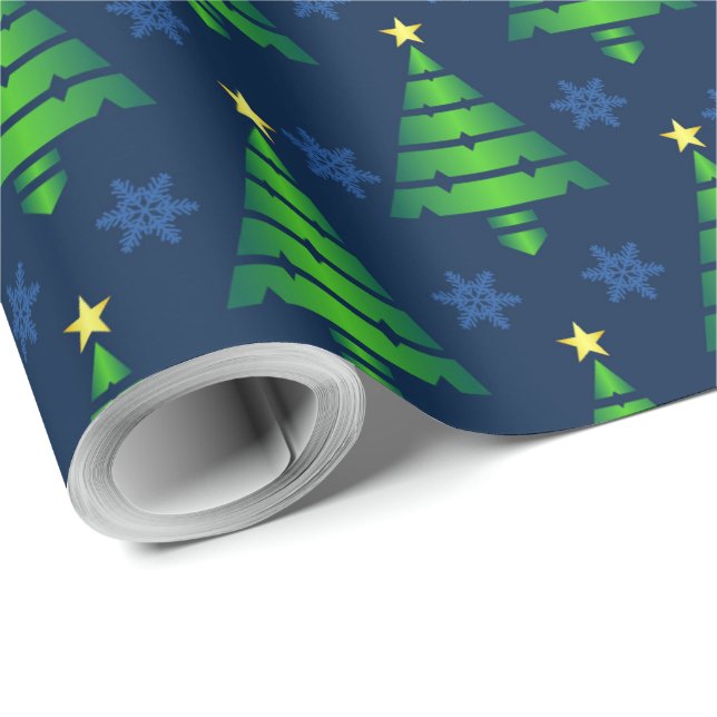 Christmas Tree with Blue Snowflake and Background  Wrapping Paper (Roll Corner)