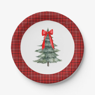 Christmas Tree with Bow and Plaid Paper Plate