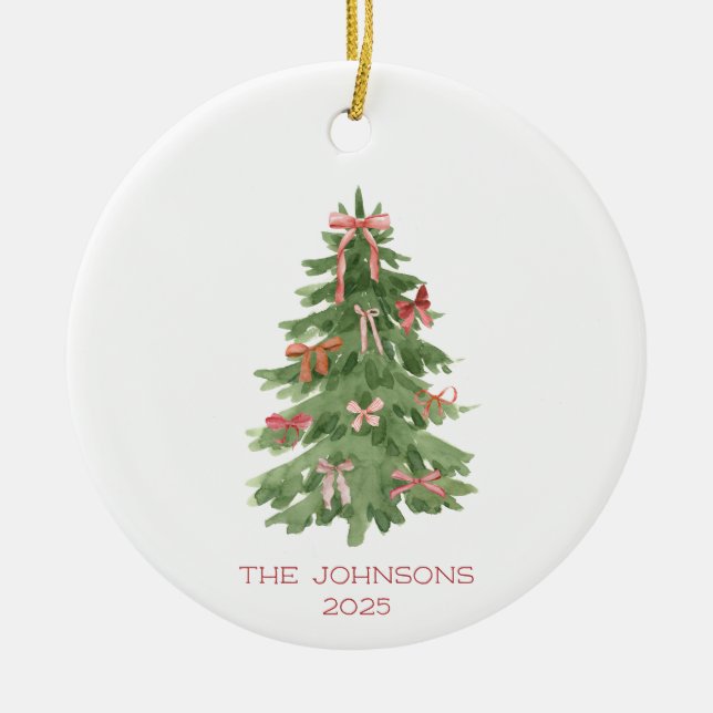 Christmas Tree with Bows Holiday  Ceramic Tree Decoration (Front)