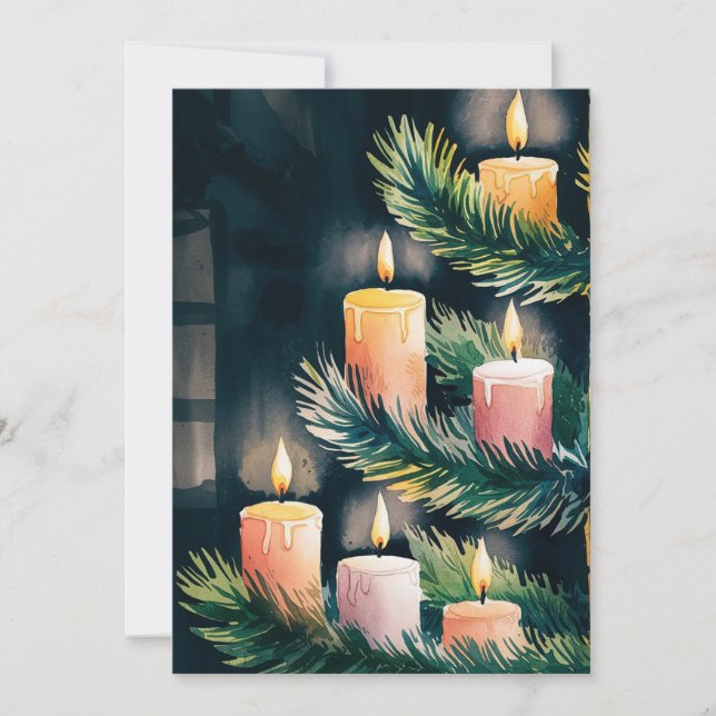 Christmas tree with candles watercolor holiday card (Front)