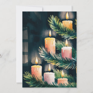 Christmas tree with candles watercolor holiday card