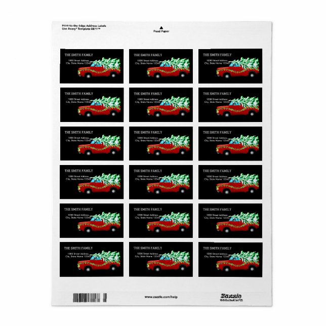 Christmas Tree with Car Black Background Label (Full Sheet)