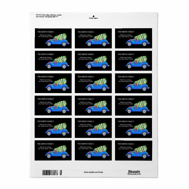 Christmas Tree with Car Black Background Label (Full Sheet)