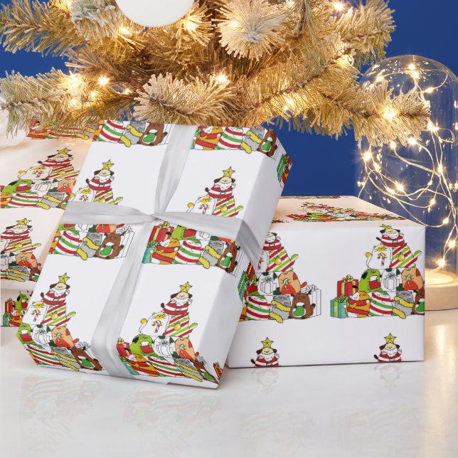 Christmas Tree with Cats and Dogs   Wrapping Paper (Holidays)