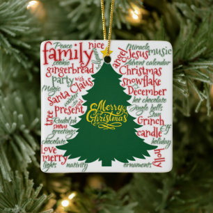 Christmas tree with Christmas words Ceramic Ornament