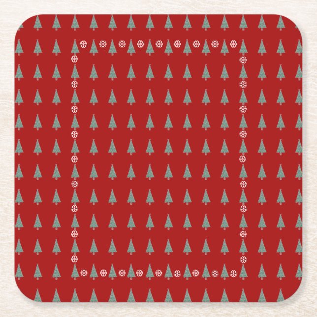 Christmas tree with decorations red bows bells square paper coaster (Front)