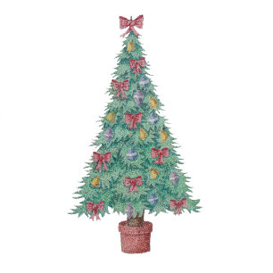 Christmas tree with decorations red bows bells tie