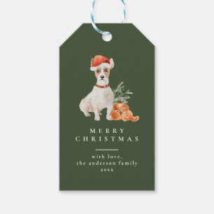 Christmas Tree with Dog Typography Green Gift Tags