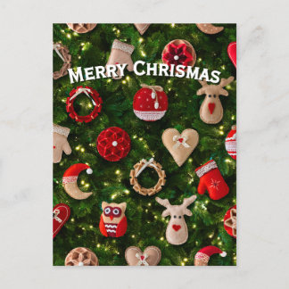 Christmas tree with felt toys holiday postcard