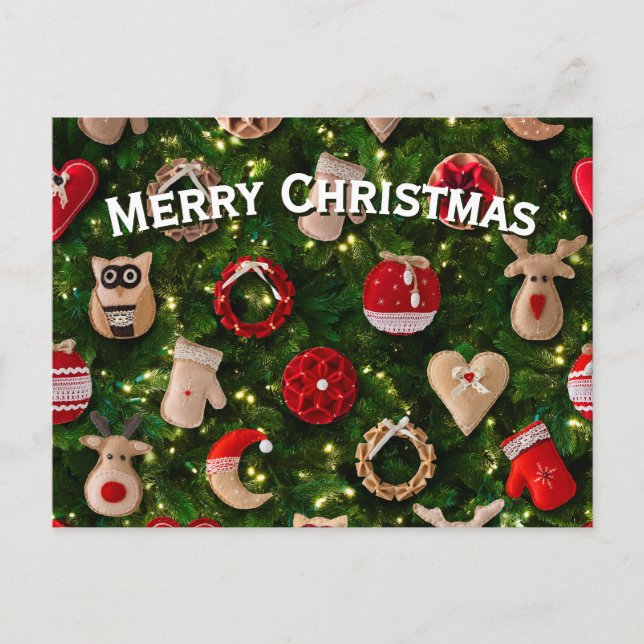 Christmas tree with felt toys holiday postcard (Front)