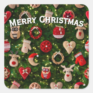 Christmas tree with felt toys square sticker