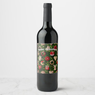 Christmas tree with felt toys wine label