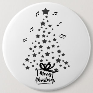 Christmas Tree With Gift And musical Notes 6 Cm Round Badge