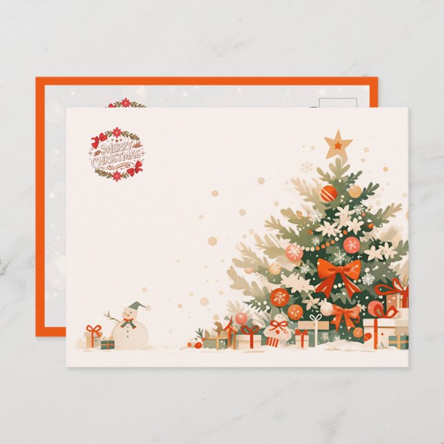 Christmas Tree with Gifts and Snowman Postcard (Front/Back)