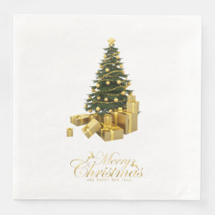 Christmas Tree with Gold Ornaments and Gifts Napkin