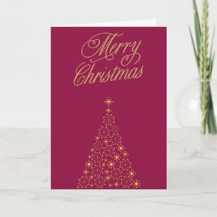 Christmas tree with gold twinkling light Christmas Card