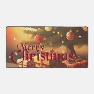 Christmas Tree with Golden Presents Desk Mat