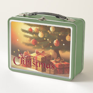 Christmas Tree with Golden Presents Metal Lunch Box