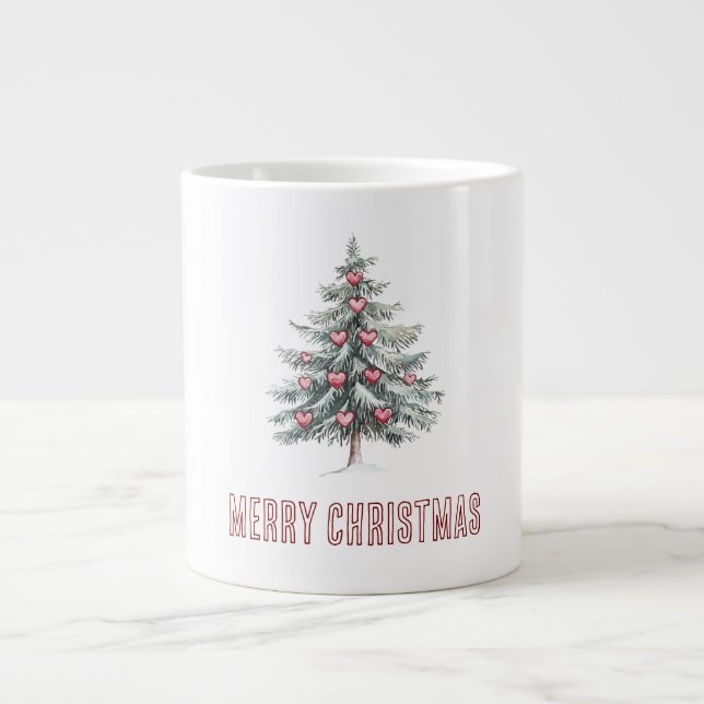 Christmas Tree with Hearts Large Coffee Mug (Front)